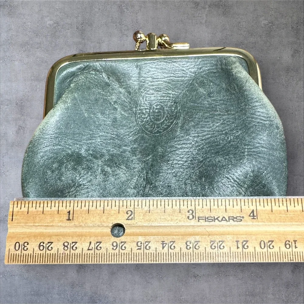2 La Garde Leather Coin Purse Pouch Set Green Good‎ Vintage Kiss Lock Key